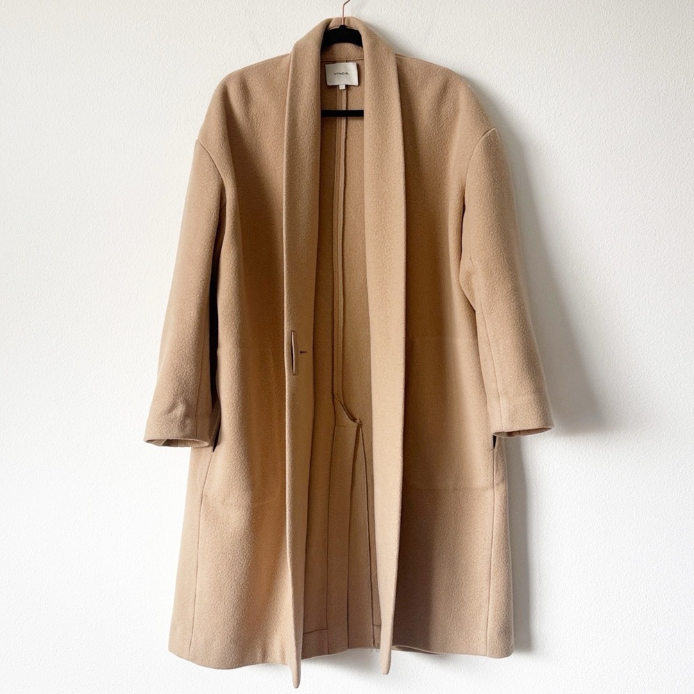 Vince Collarless Coat in Limestone Wool Blend Coat - Picture 5 of 16